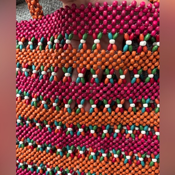 BNWT Colourful Wooden Bead Bag by Antik Kraft - Picture 7 of 11